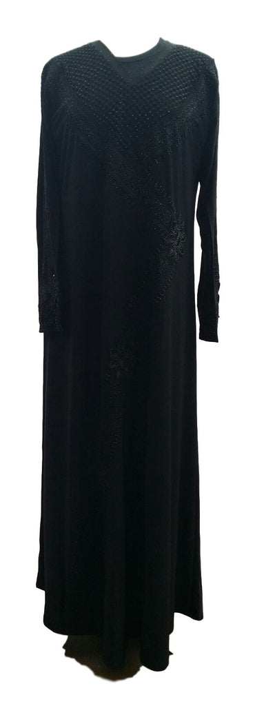 Henna Black Abaya with Beads and Borders - Middle Eastern Clothing