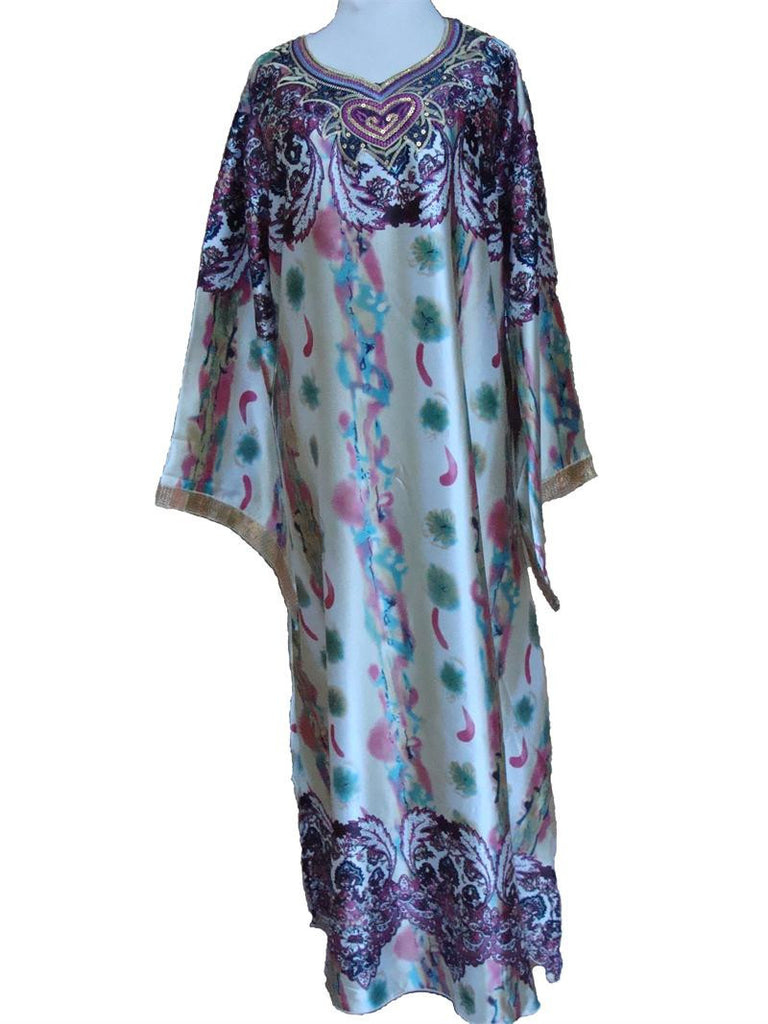 Printed Heart Satin-feel Light weight Kaftan dress - Muslim Clothing
