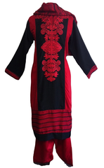 Dual tone Embroidered Cotton Salwar Kameez - Arabic Islamic Shopping Store - 1