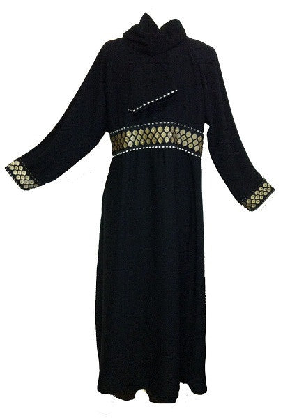 Elegant Dubai Abaya with Brocade Bordered Waist - Islamic clothing for women