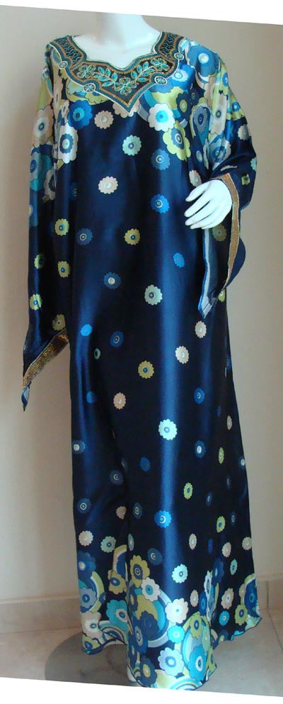 Colorful Satin Kaftan for Ladies with Kimono Sleeves - Arabic dresses