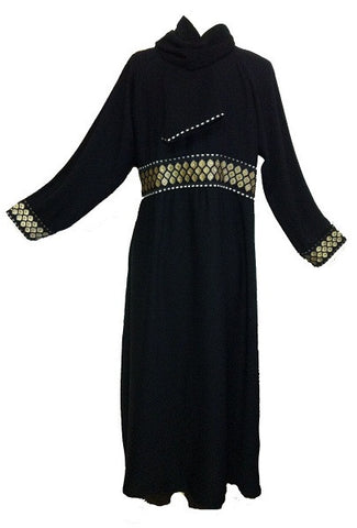 Elegant Dubai Abaya with Brocade Bordered Waist - Arabic Islamic Shopping Store