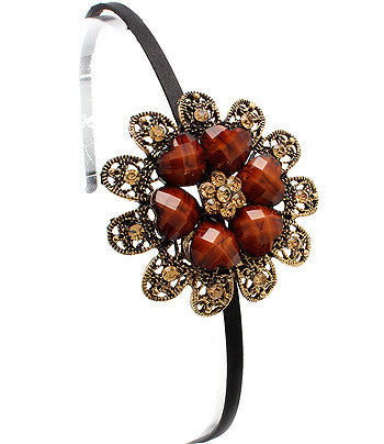 Heart-Flowered Metal cast Hair Band (Brown) - Arabic Islamic Shopping Store