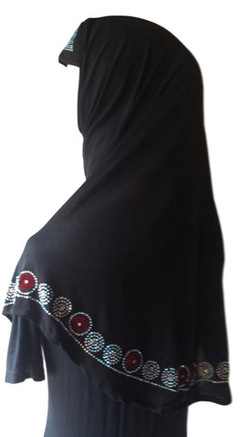 Black Lycra Hijab - 'Velvet Rings' - Arabic Islamic Shopping Store