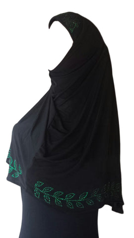 Black Lycra Hijab - 'Leaves' - Arabic Islamic Shopping Store - 1